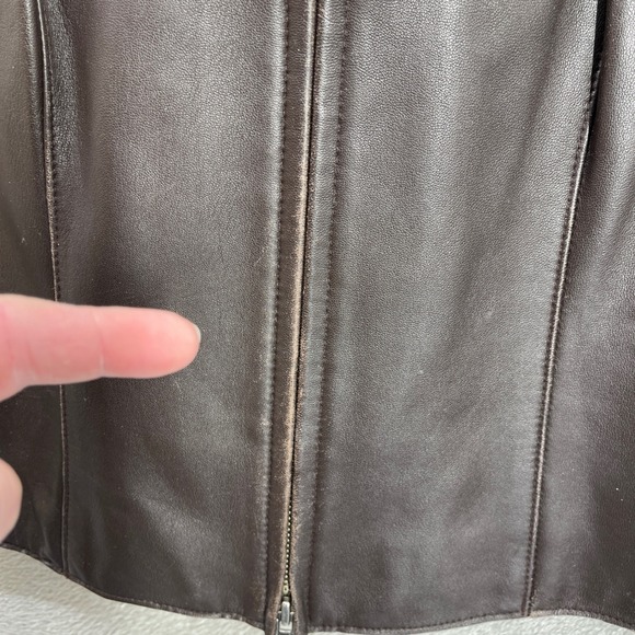 WORTH Women Genuine Leather Vest Moto Distressed Worn Luxury Soft Zip Sz 8 Brown - Picture 10 of 11